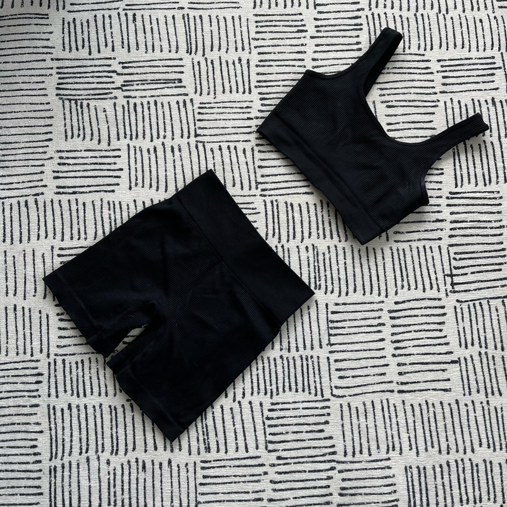 SHEIN Ribbed Knit Wide Waistband Sports Set